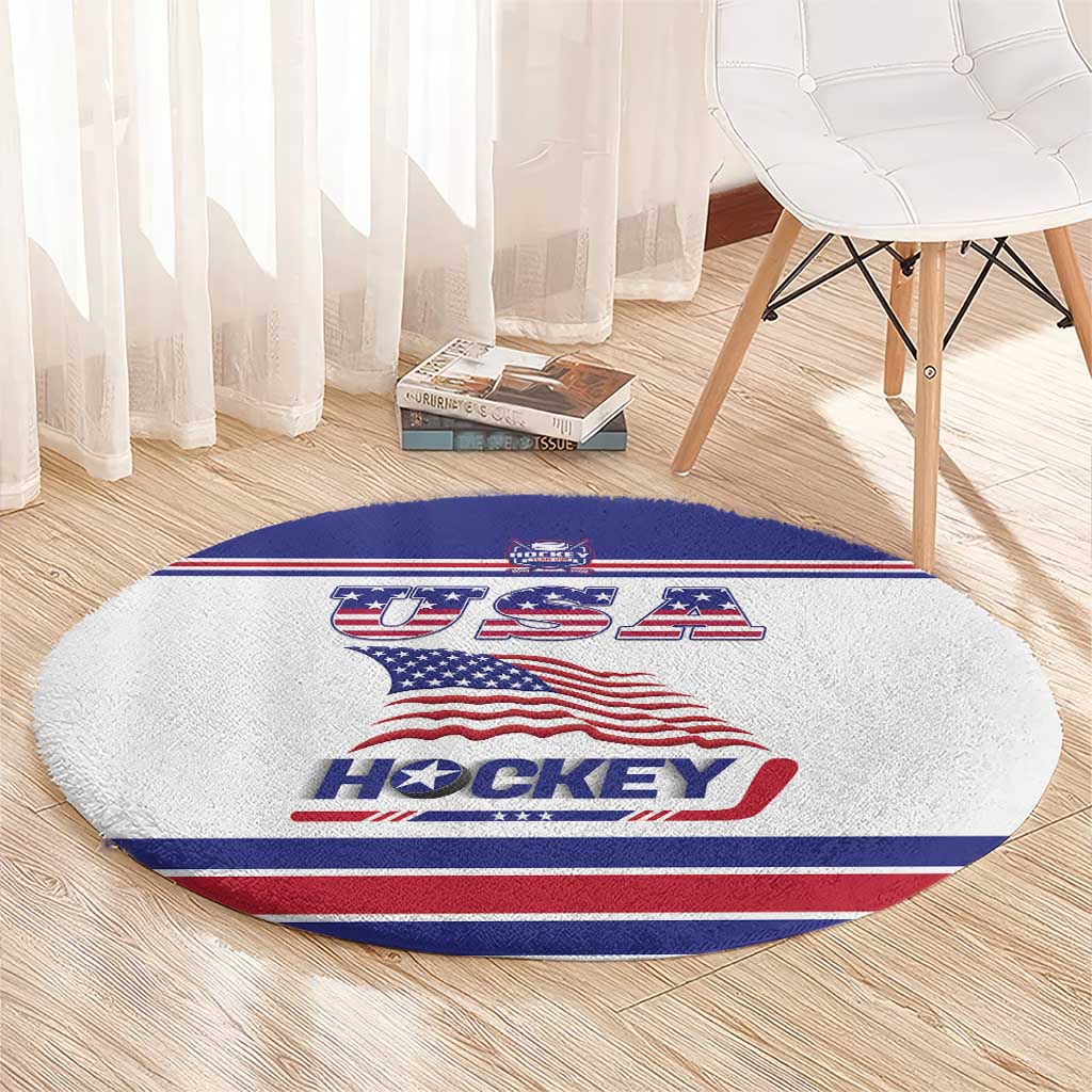 USA Ice Hockey Round Carpet Old Glory On Ice