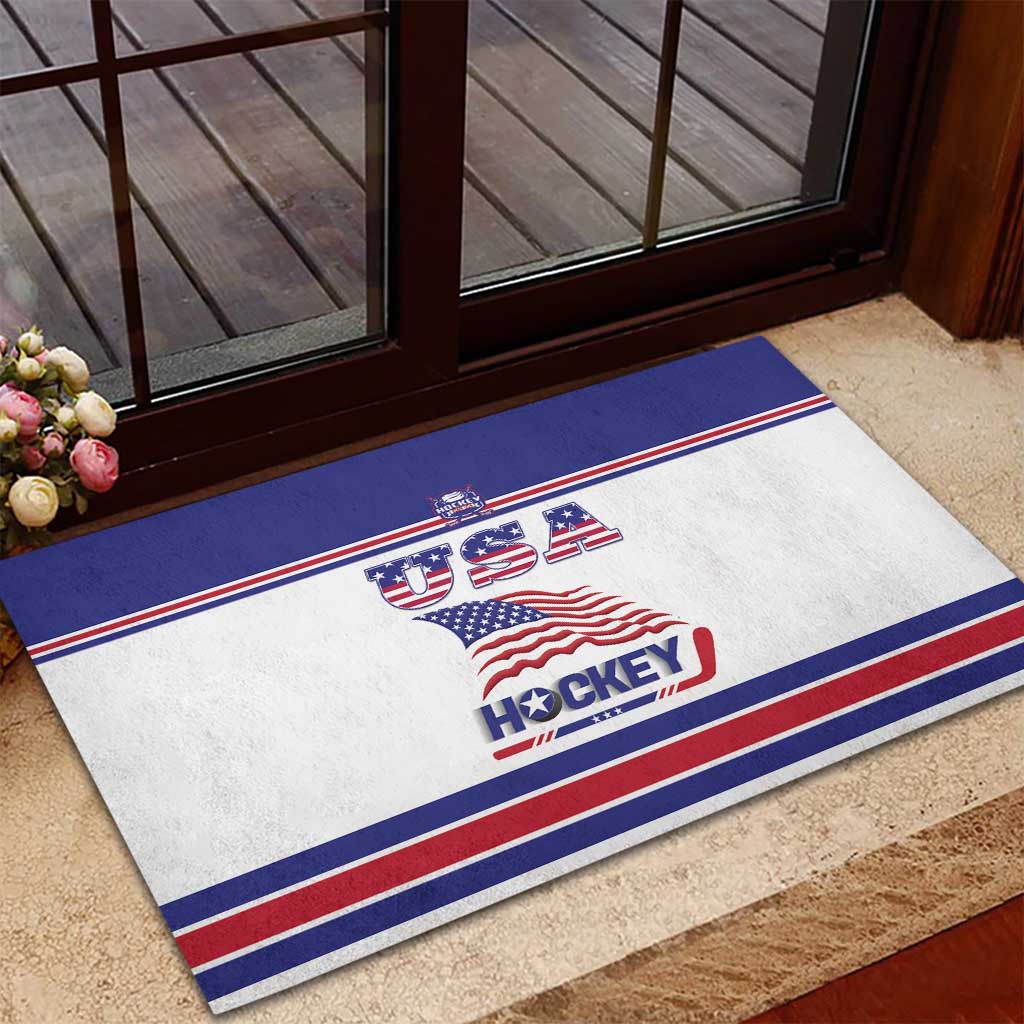 USA Ice Hockey Rubber Doormat Old Glory On Ice