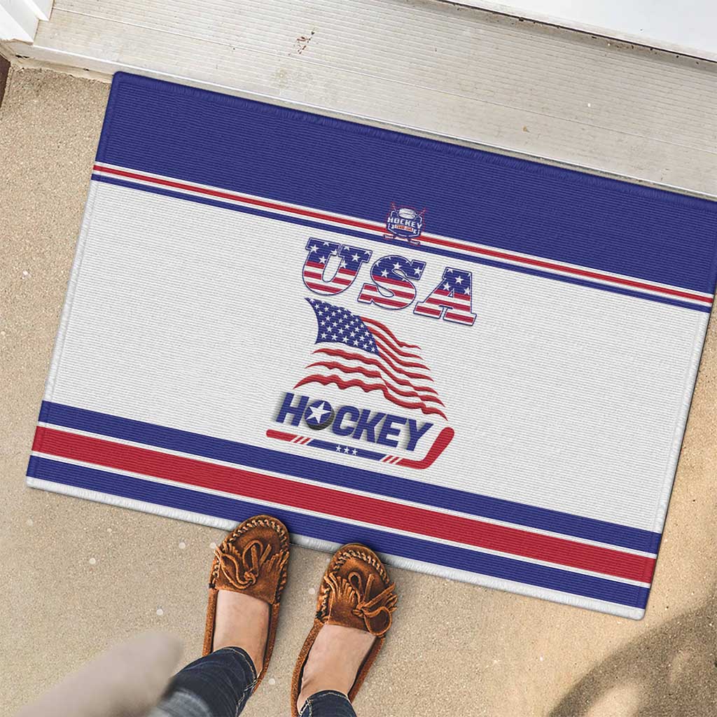 USA Ice Hockey Rubber Doormat Old Glory On Ice