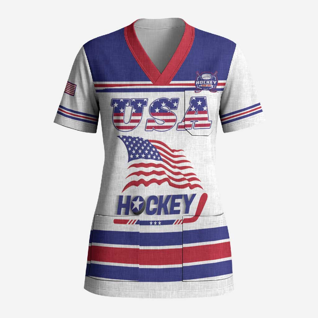 Custom USA Ice Hockey Scrub Top Old Glory On Ice