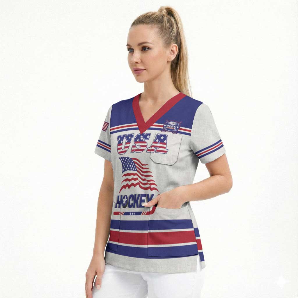 Custom USA Ice Hockey Scrub Top Old Glory On Ice