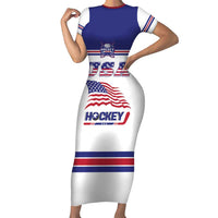 Custom USA Ice Hockey Short Sleeve Bodycon Dress Old Glory On Ice