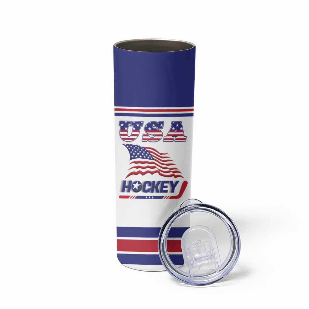 Custom USA Ice Hockey Skinny Tumbler Old Glory On Ice