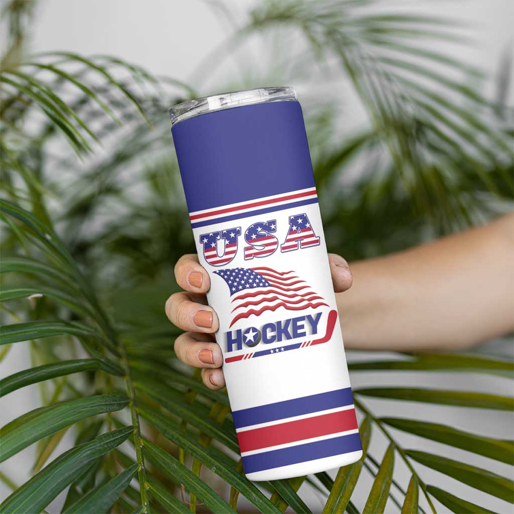 Custom USA Ice Hockey Skinny Tumbler Old Glory On Ice