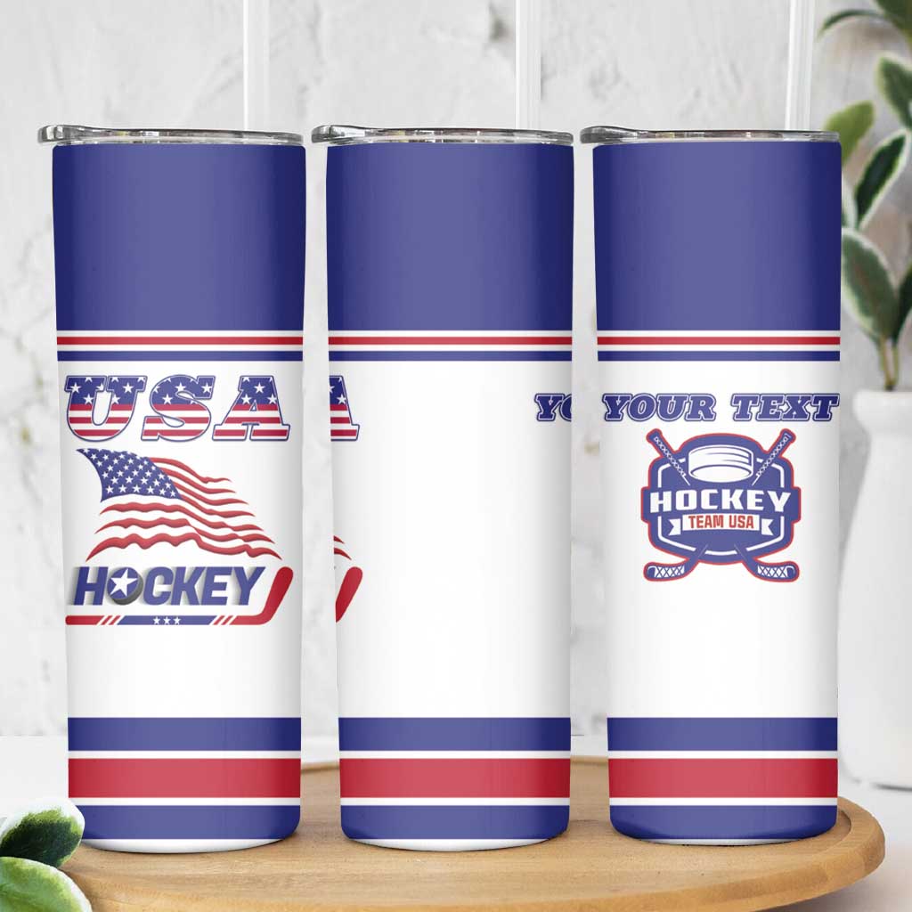 Custom USA Ice Hockey Skinny Tumbler Old Glory On Ice