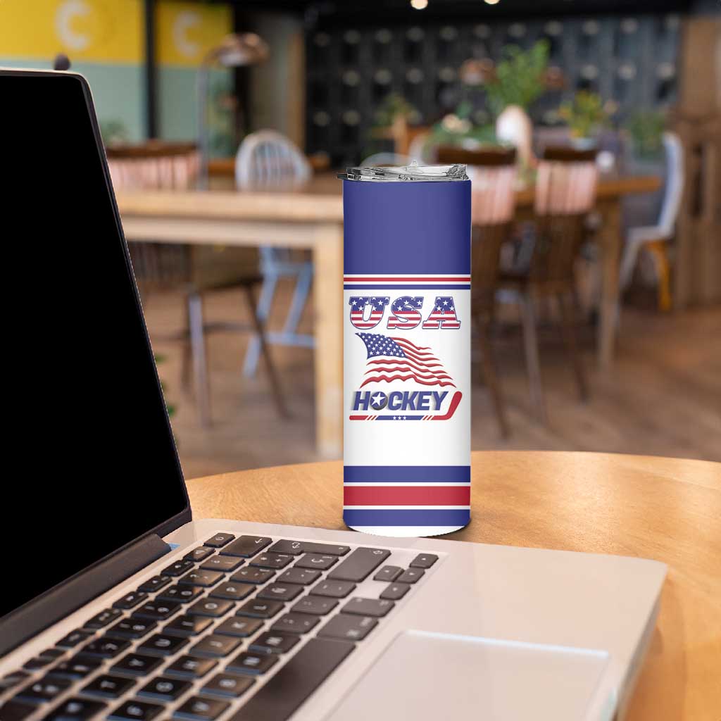 Custom USA Ice Hockey Skinny Tumbler Old Glory On Ice