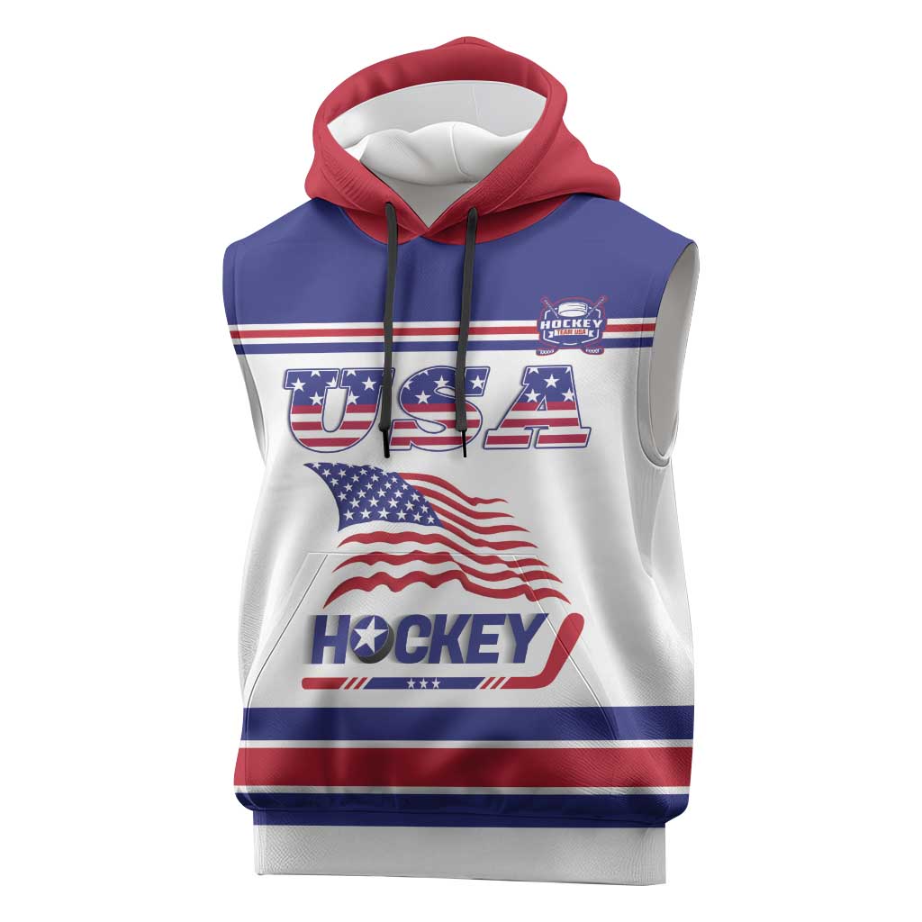 Custom USA Ice Hockey Sleeveless Hoodie Old Glory On Ice