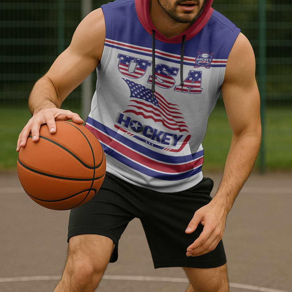 Custom USA Ice Hockey Sleeveless Hoodie Old Glory On Ice