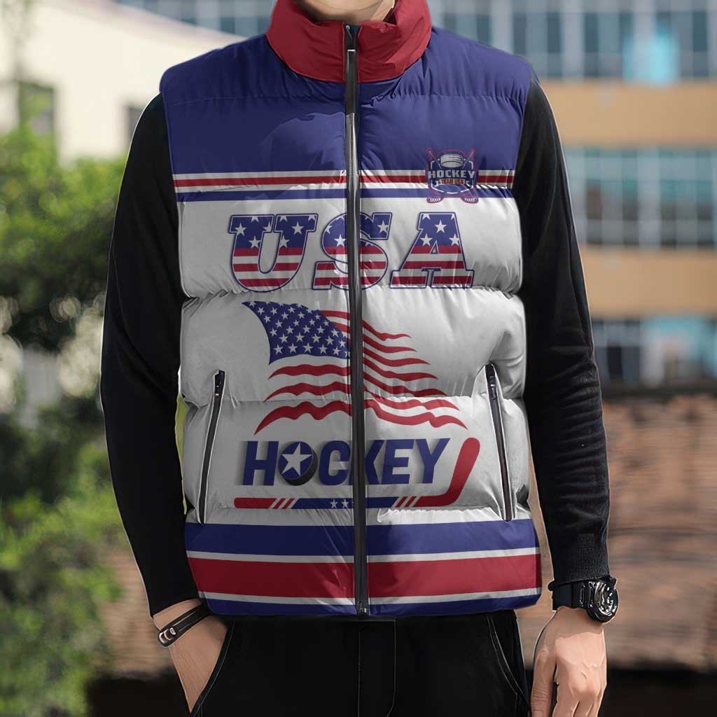 Custom USA Ice Hockey Sleeveless Puffer Jacket Old Glory On Ice
