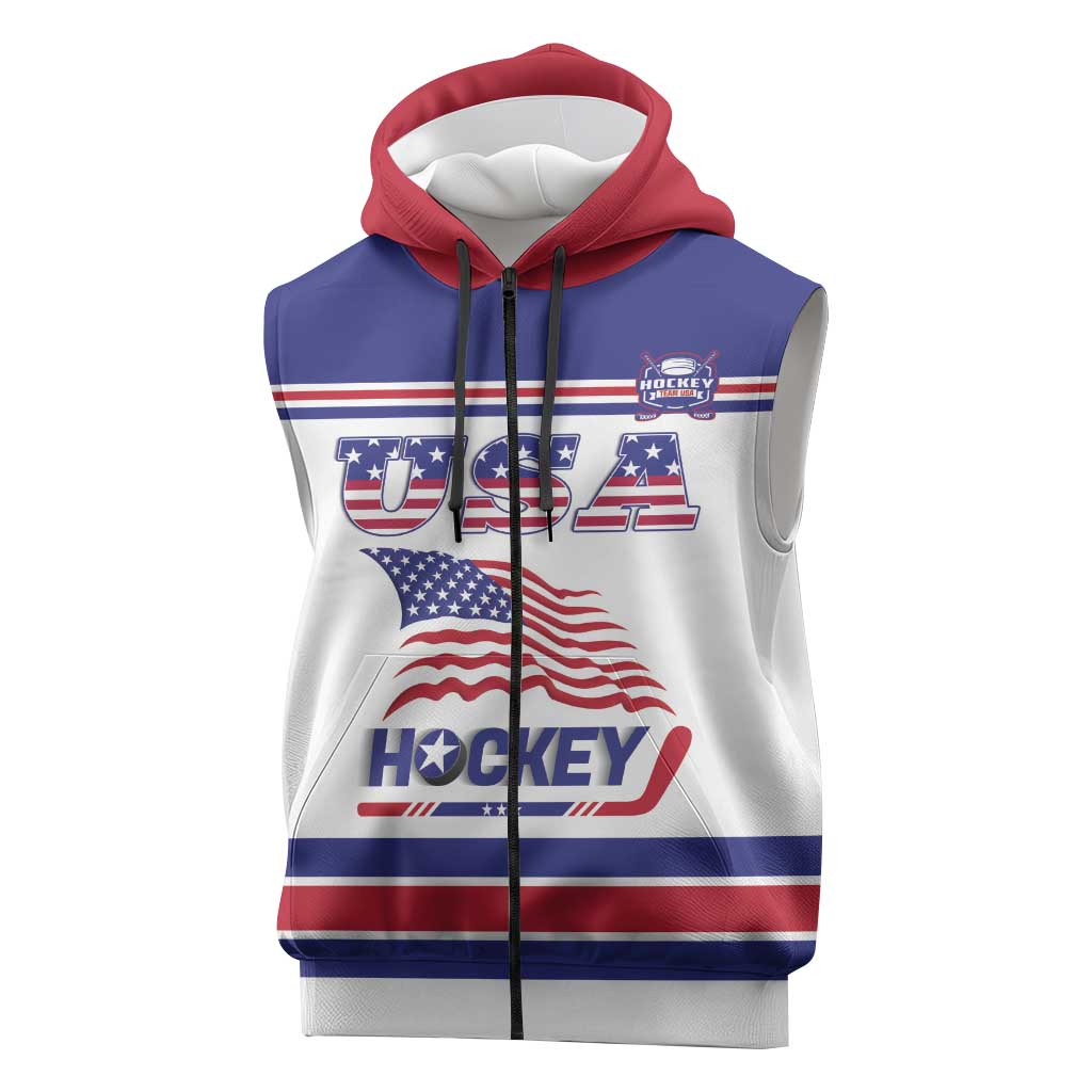 Custom USA Ice Hockey Sleeveless Zip Hoodie Old Glory On Ice
