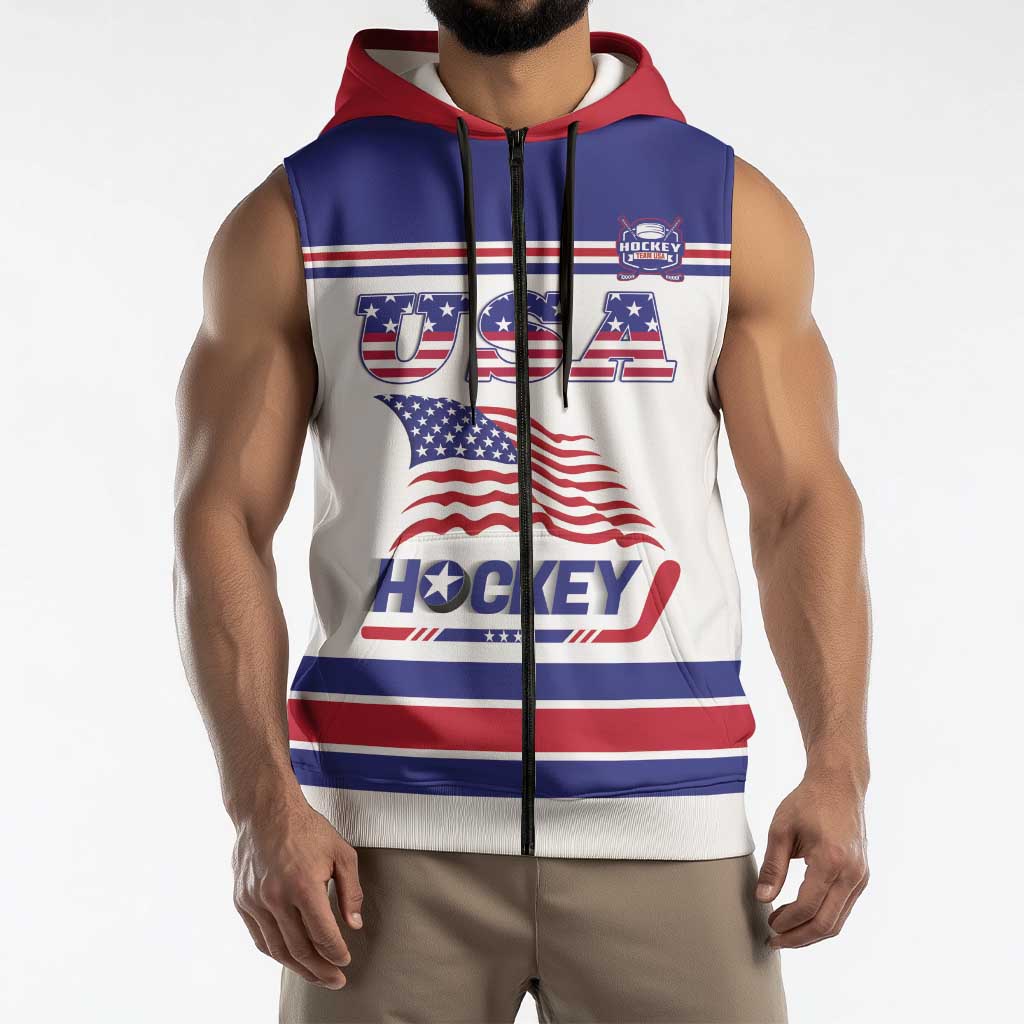 Custom USA Ice Hockey Sleeveless Zip Hoodie Old Glory On Ice