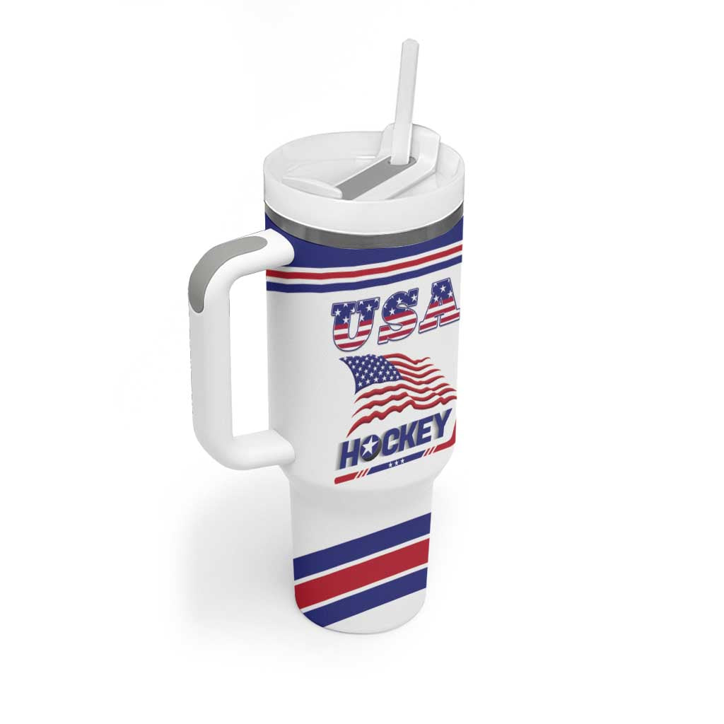 Custom USA Ice Hockey Tumbler With Handle Old Glory On Ice