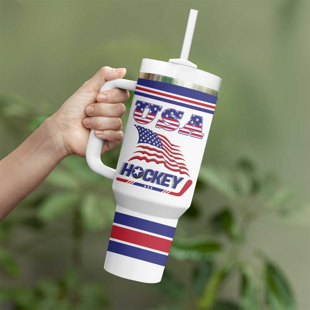 Custom USA Ice Hockey Tumbler With Handle Old Glory On Ice