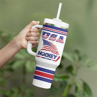 Custom USA Ice Hockey Tumbler With Handle Old Glory On Ice