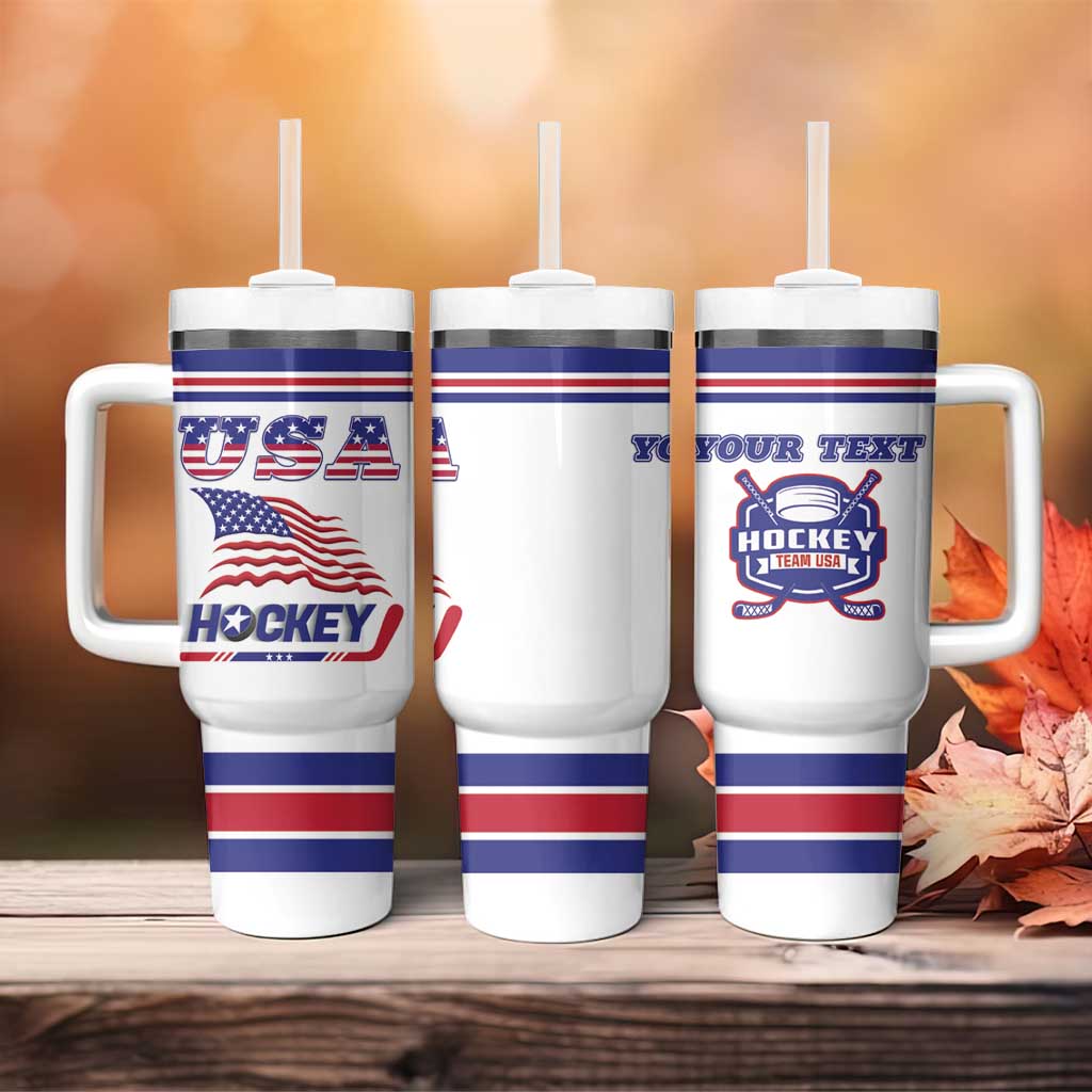 Custom USA Ice Hockey Tumbler With Handle Old Glory On Ice