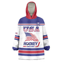 Custom USA Ice Hockey Wearable Blanket Hoodie Old Glory On Ice