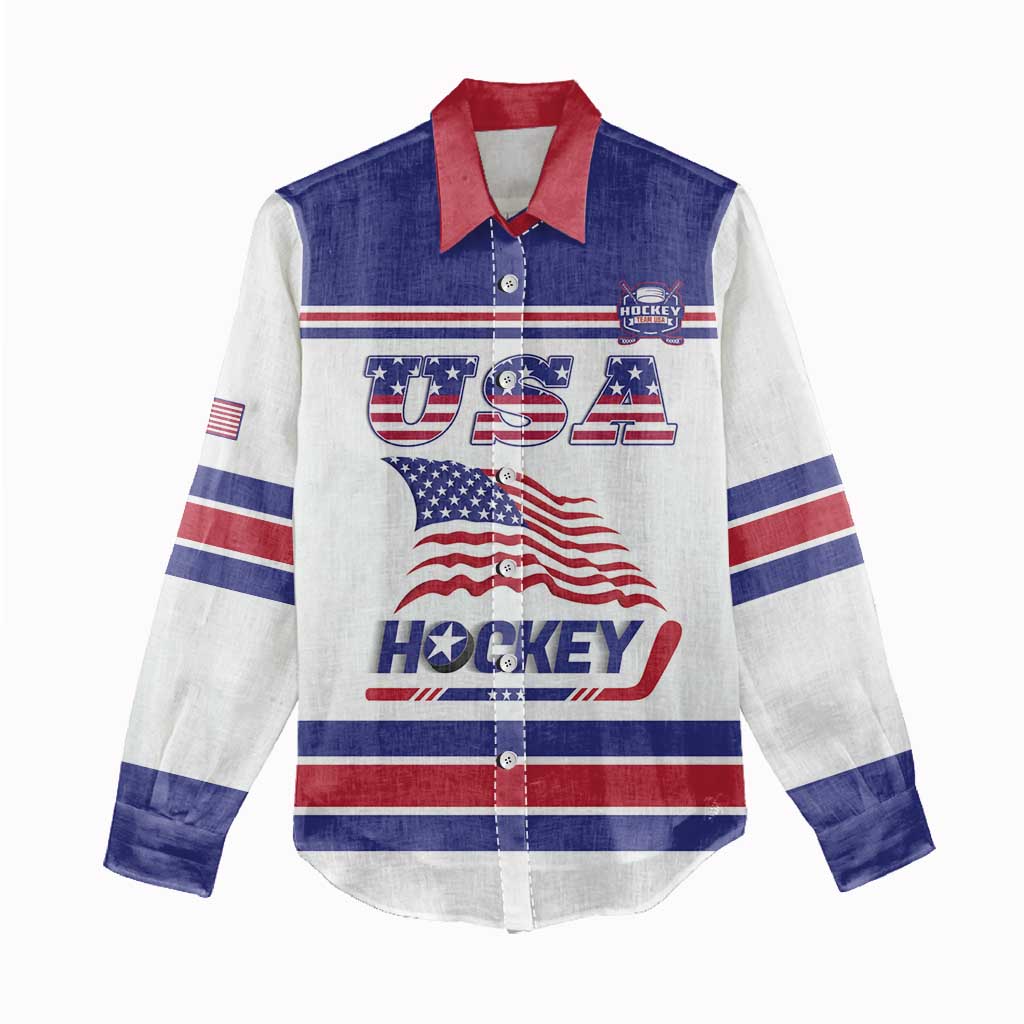Custom USA Ice Hockey Women Casual Shirt Old Glory On Ice