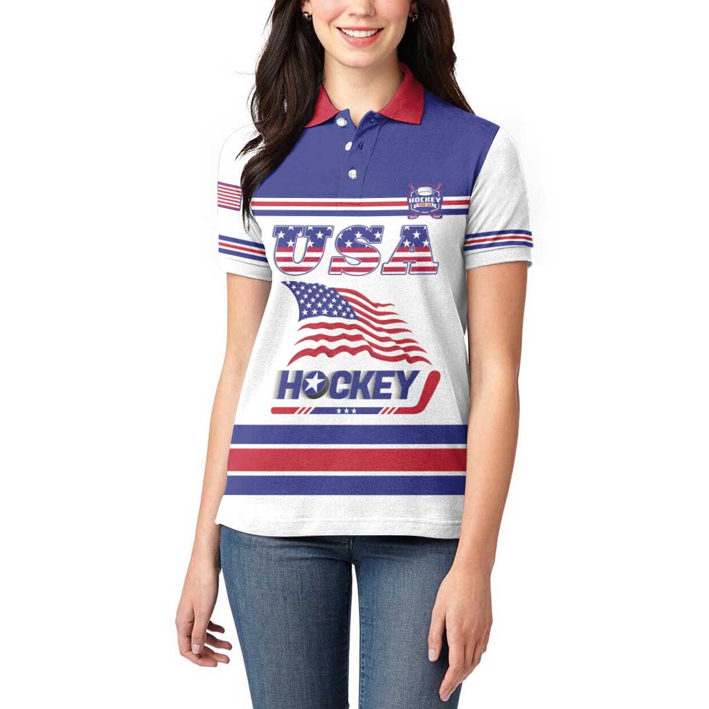 Custom USA Ice Hockey Women Polo Shirt Old Glory On Ice