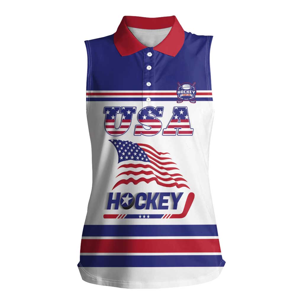 Custom USA Ice Hockey Women Sleeveless Polo Shirt Old Glory On Ice