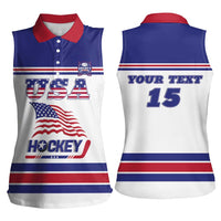 Custom USA Ice Hockey Women Sleeveless Polo Shirt Old Glory On Ice