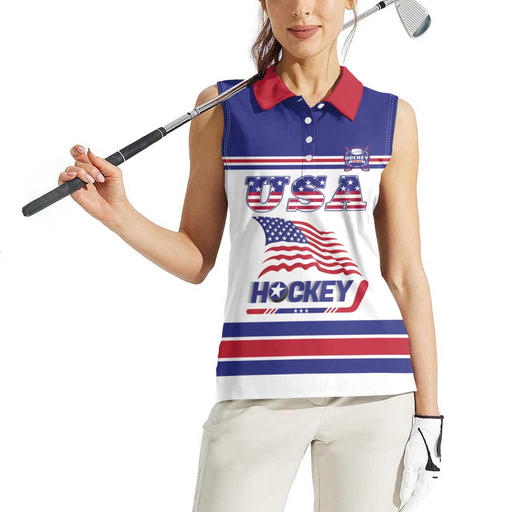 Custom USA Ice Hockey Women Sleeveless Polo Shirt Old Glory On Ice