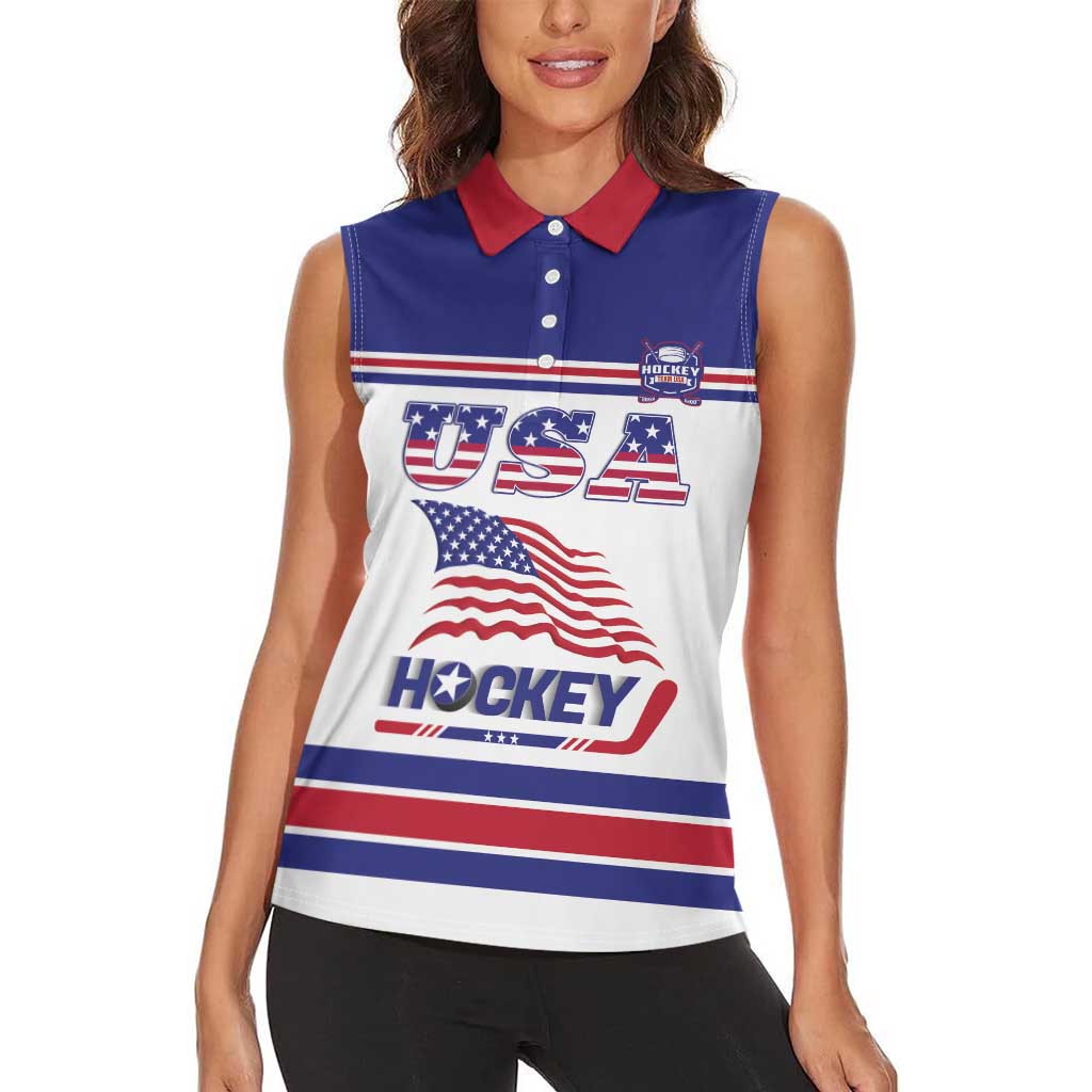 Custom USA Ice Hockey Women Sleeveless Polo Shirt Old Glory On Ice