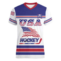 Custom USA Ice Hockey Women V-Neck T-Shirt Old Glory On Ice