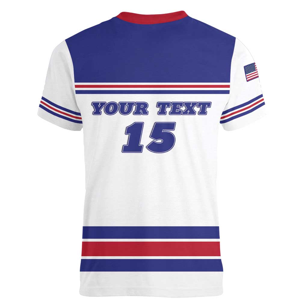 Custom USA Ice Hockey Women V-Neck T-Shirt Old Glory On Ice