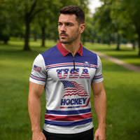 Custom USA Ice Hockey Zipper Polo Shirt Old Glory On Ice