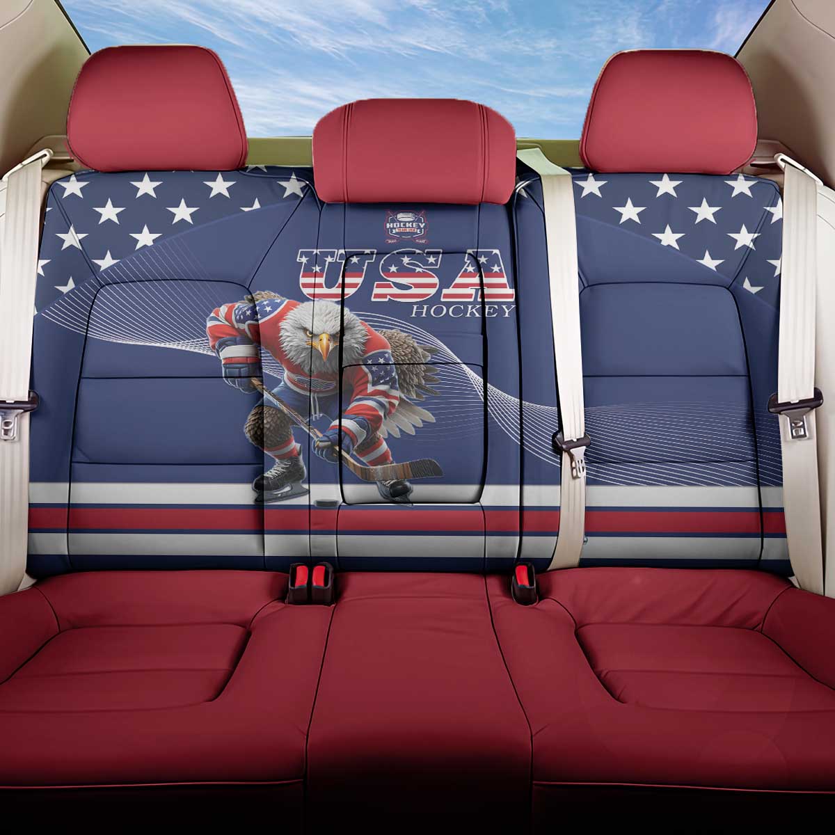 USA Ice Hockey Back Car Seat Cover Eagle Mascot