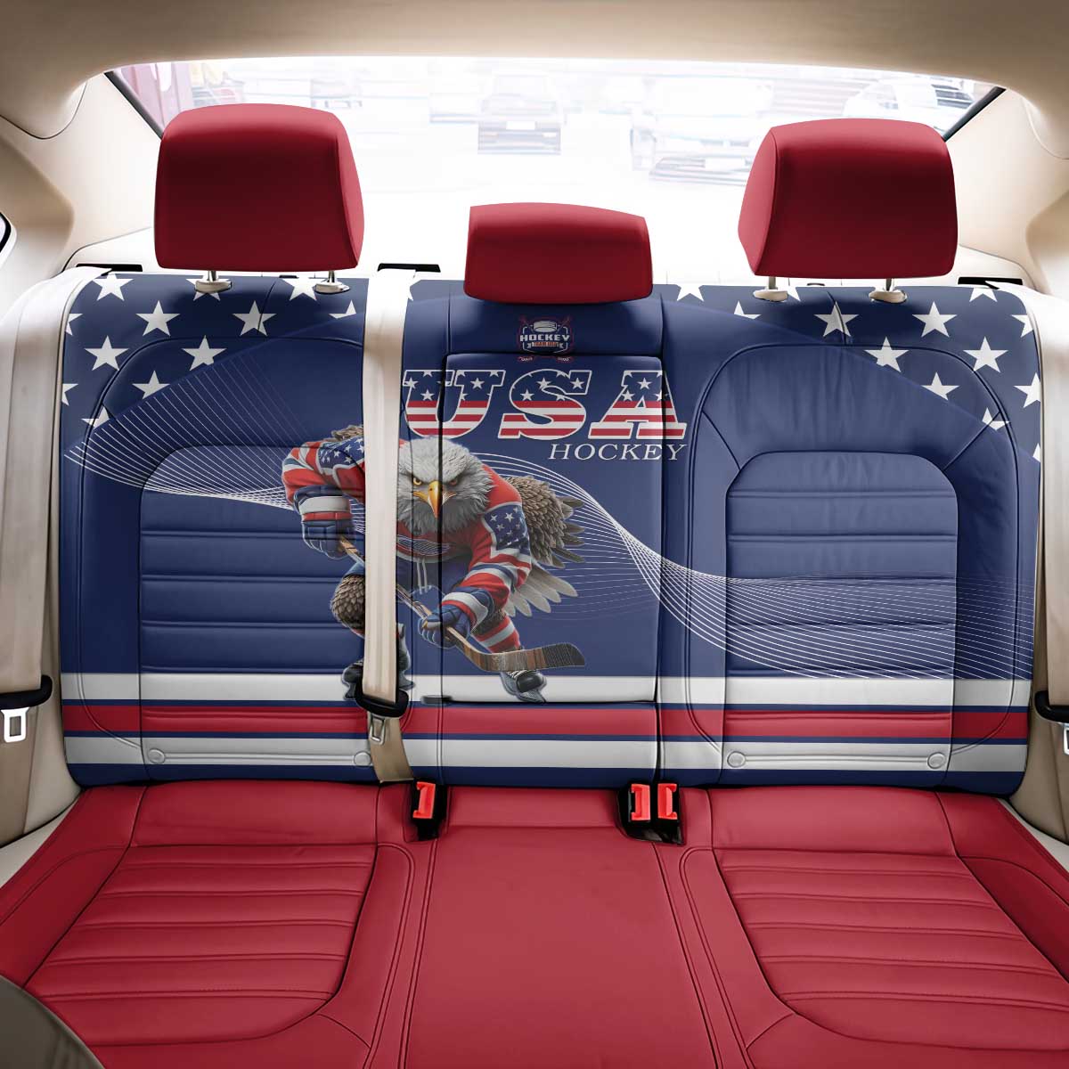 USA Ice Hockey Back Car Seat Cover Eagle Mascot