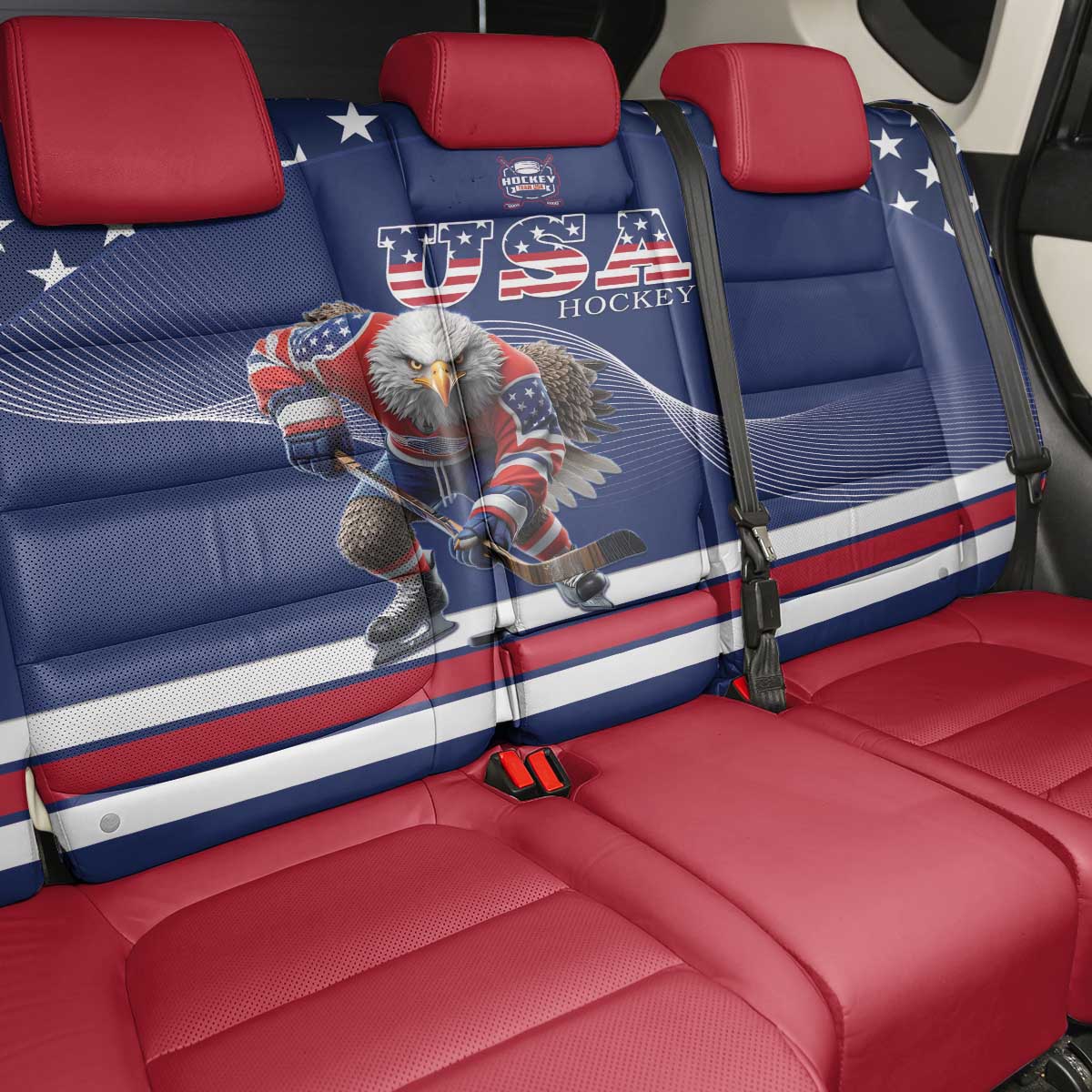 USA Ice Hockey Back Car Seat Cover Eagle Mascot