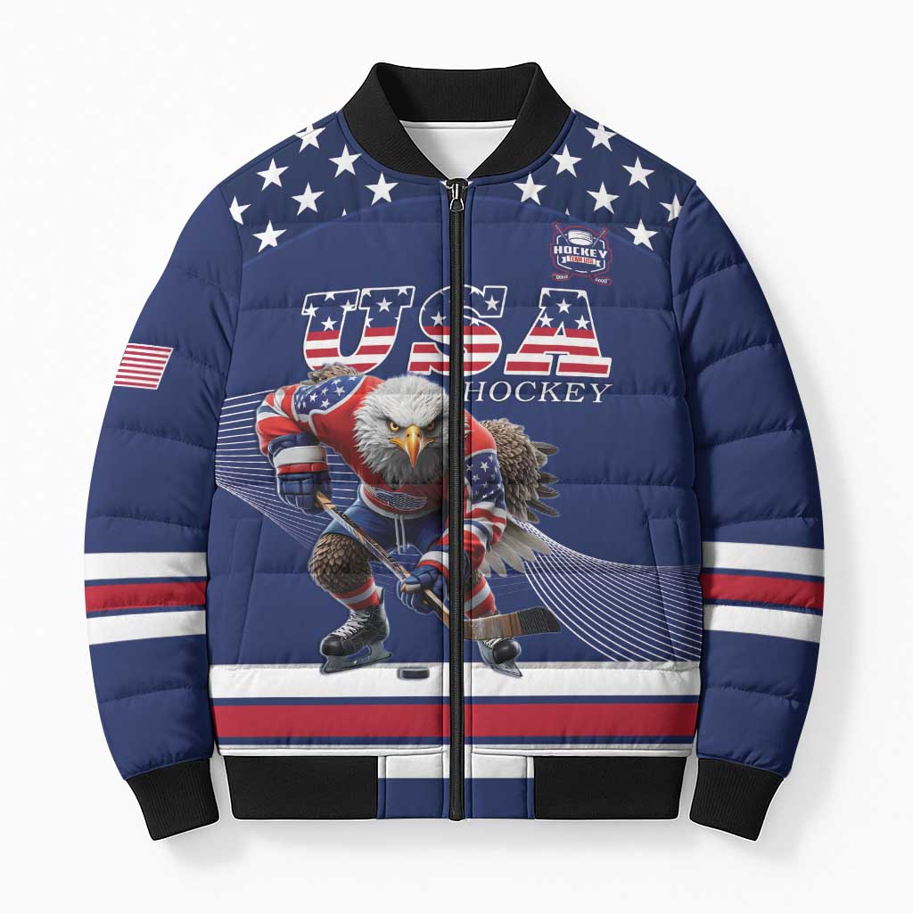 Custom USA Ice Hockey Bomber Puffer Jacket Eagle Mascot