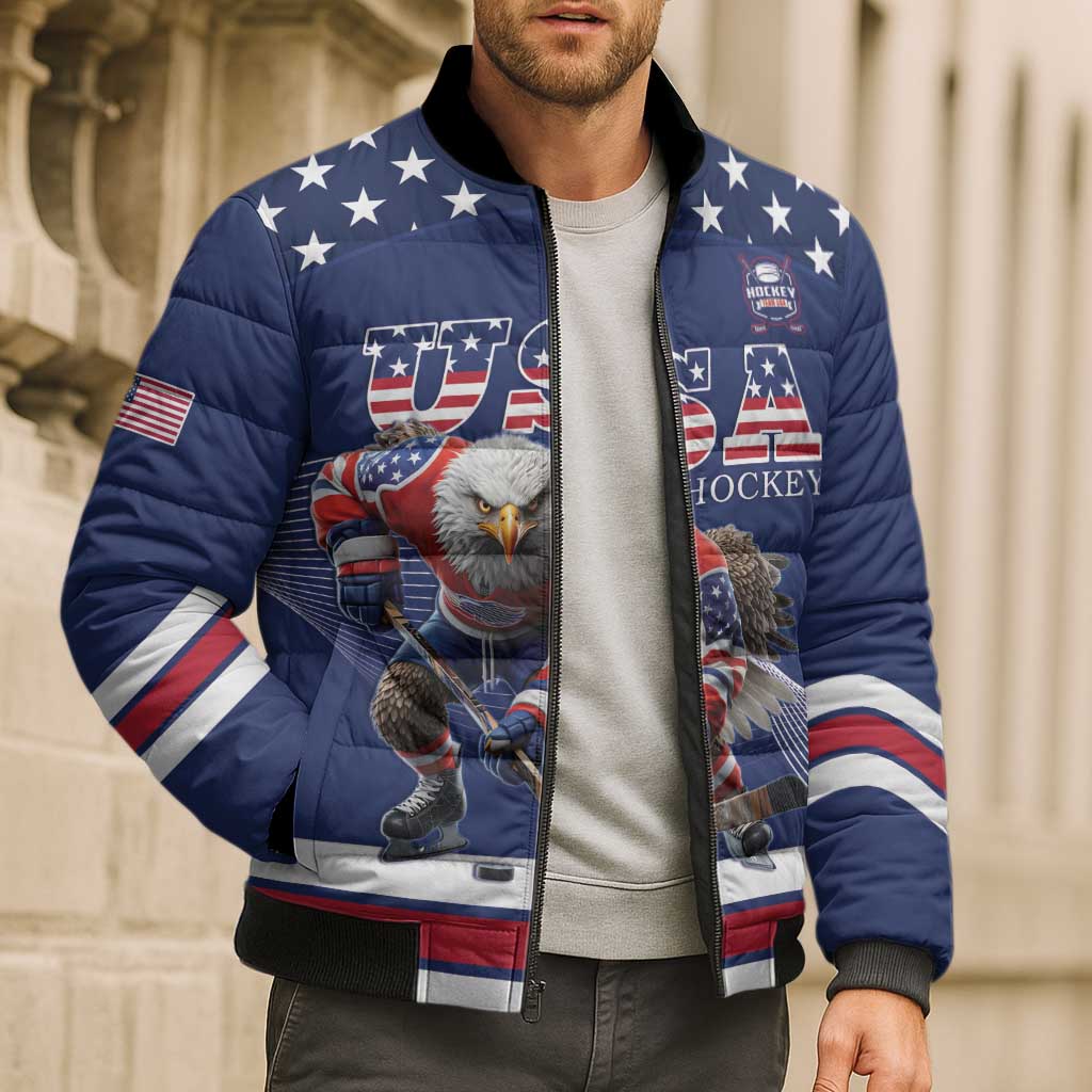 Custom USA Ice Hockey Bomber Puffer Jacket Eagle Mascot
