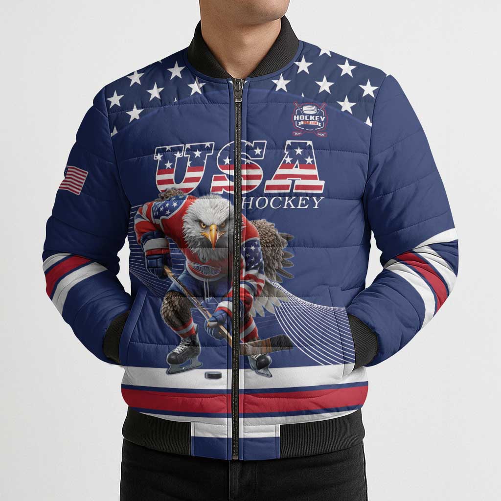 Custom USA Ice Hockey Bomber Puffer Jacket Eagle Mascot