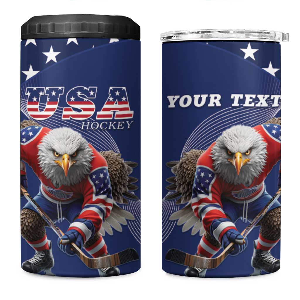 Custom USA Ice Hockey 4 in 1 Can Cooler Tumbler Eagle Mascot