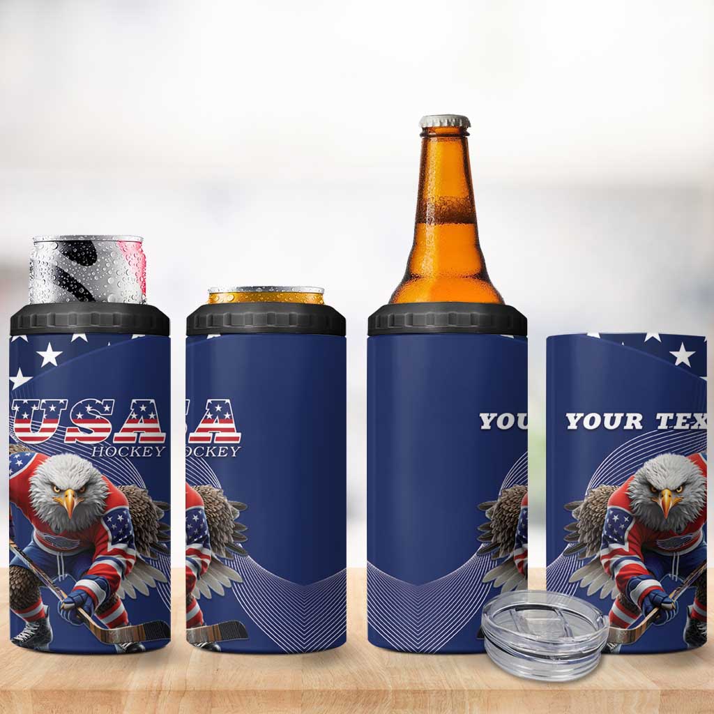 Custom USA Ice Hockey 4 in 1 Can Cooler Tumbler Eagle Mascot