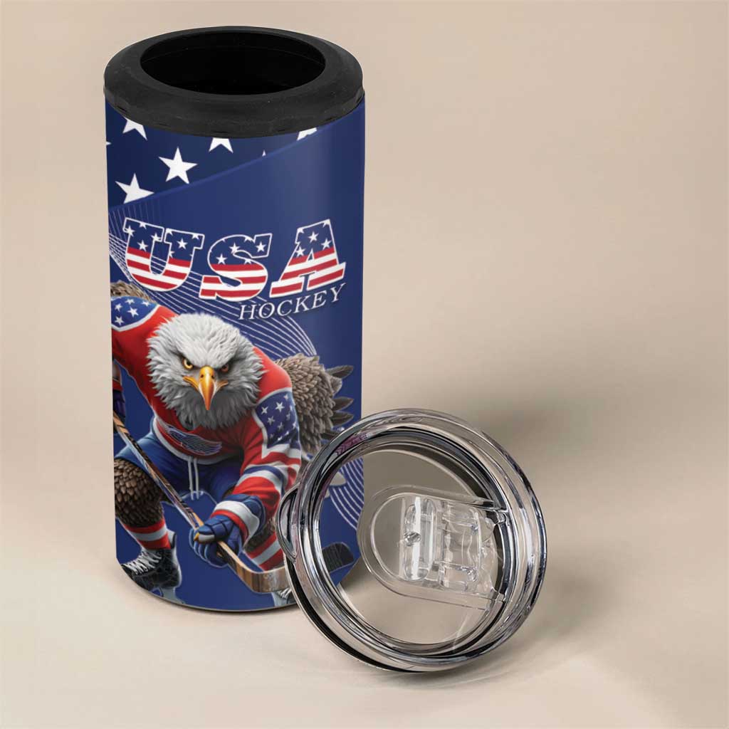 Custom USA Ice Hockey 4 in 1 Can Cooler Tumbler Eagle Mascot