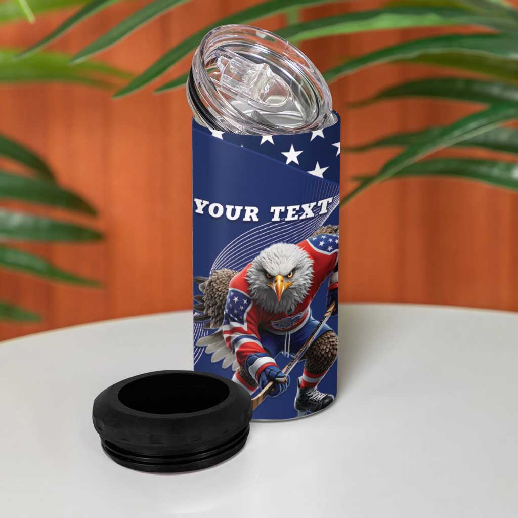 Custom USA Ice Hockey 4 in 1 Can Cooler Tumbler Eagle Mascot