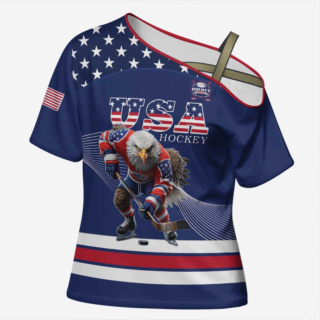Custom USA Ice Hockey Cross Shoulder Shirt Eagle Mascot