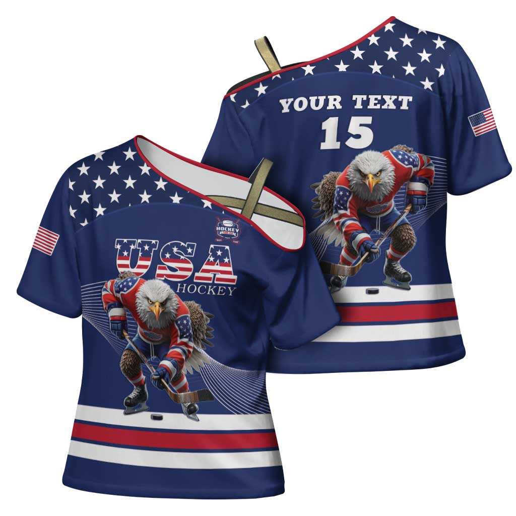 Custom USA Ice Hockey Cross Shoulder Shirt Eagle Mascot