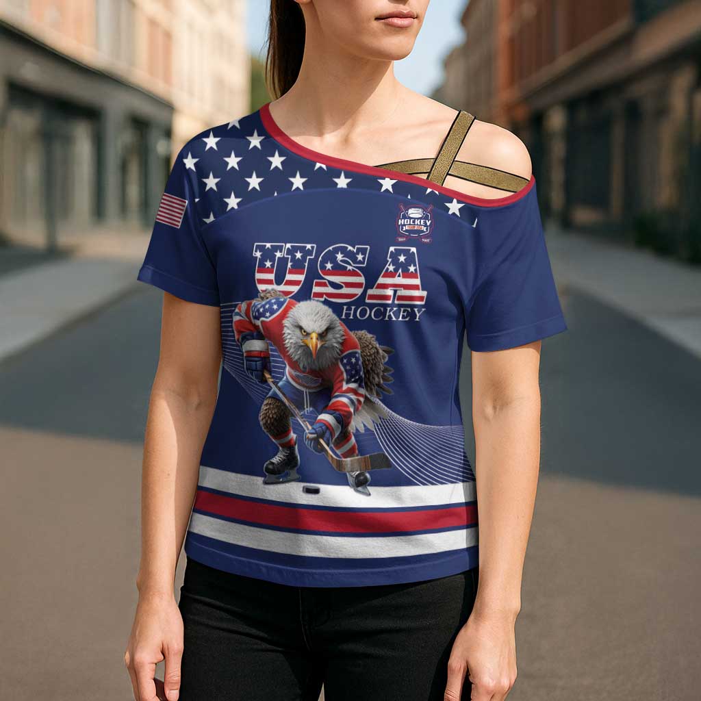 Custom USA Ice Hockey Cross Shoulder Shirt Eagle Mascot
