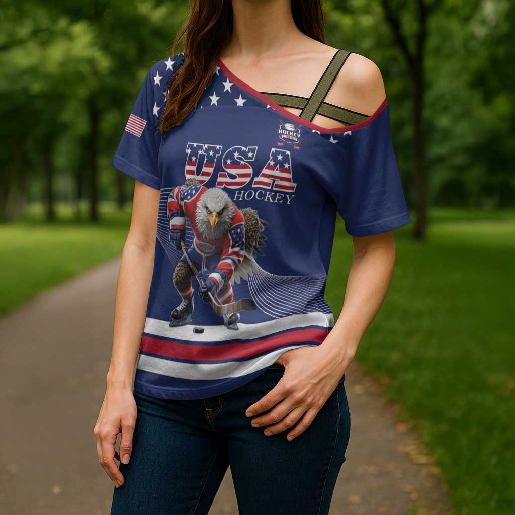 Custom USA Ice Hockey Cross Shoulder Shirt Eagle Mascot