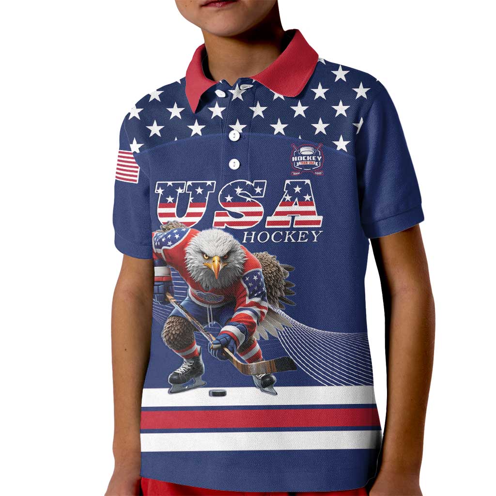 Custom USA Ice Hockey Kid Polo Shirt Eagle Mascot