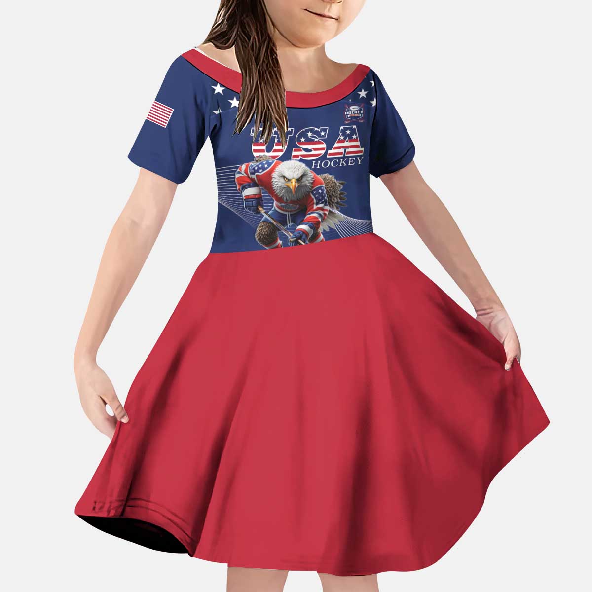 Custom USA Ice Hockey Kid Short Sleeve Dress Eagle Mascot