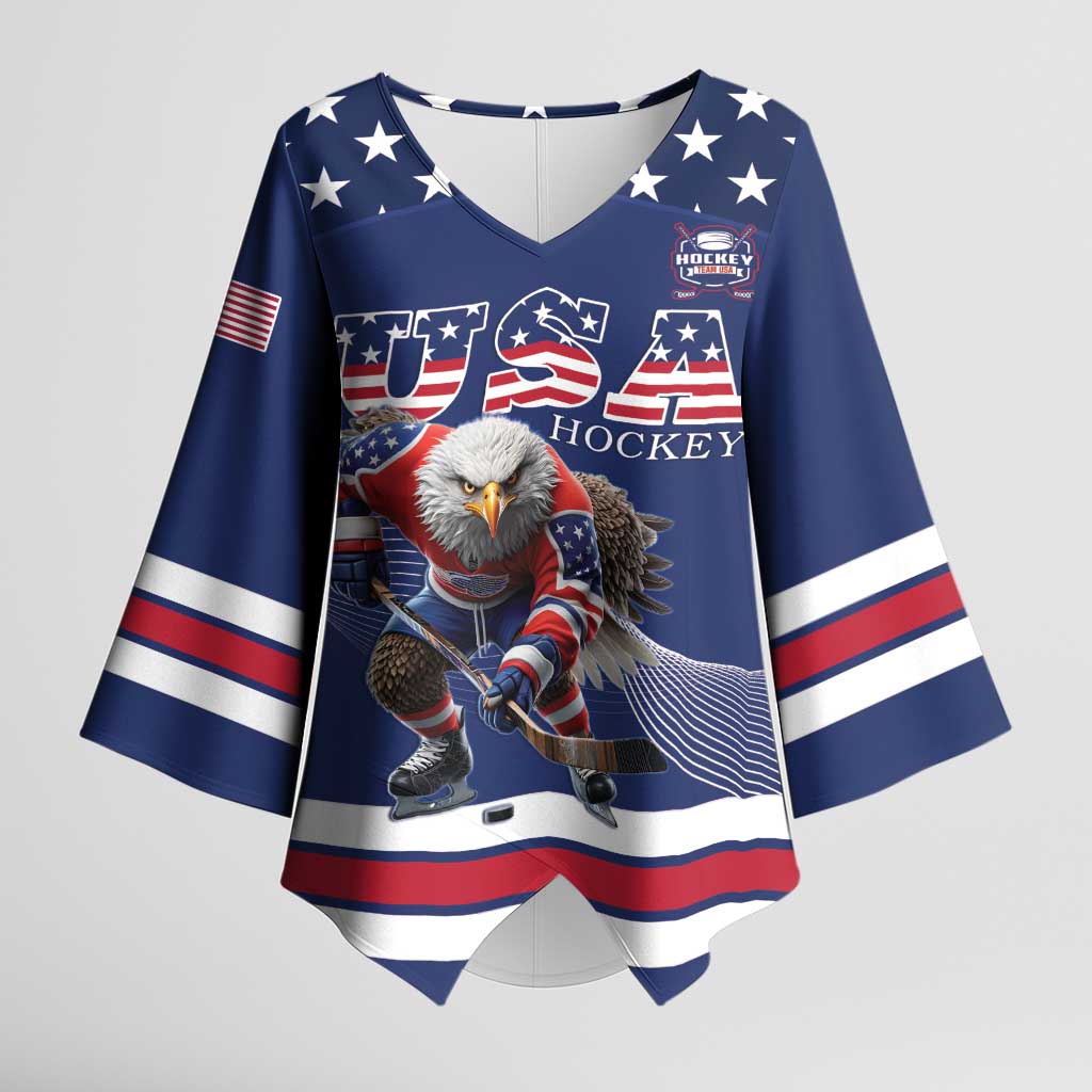 Custom USA Ice Hockey Kimono Sleeve Blouse Eagle Mascot