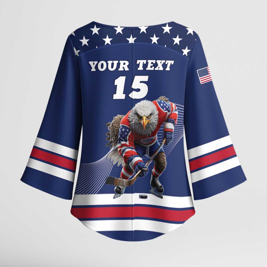 Custom USA Ice Hockey Kimono Sleeve Blouse Eagle Mascot