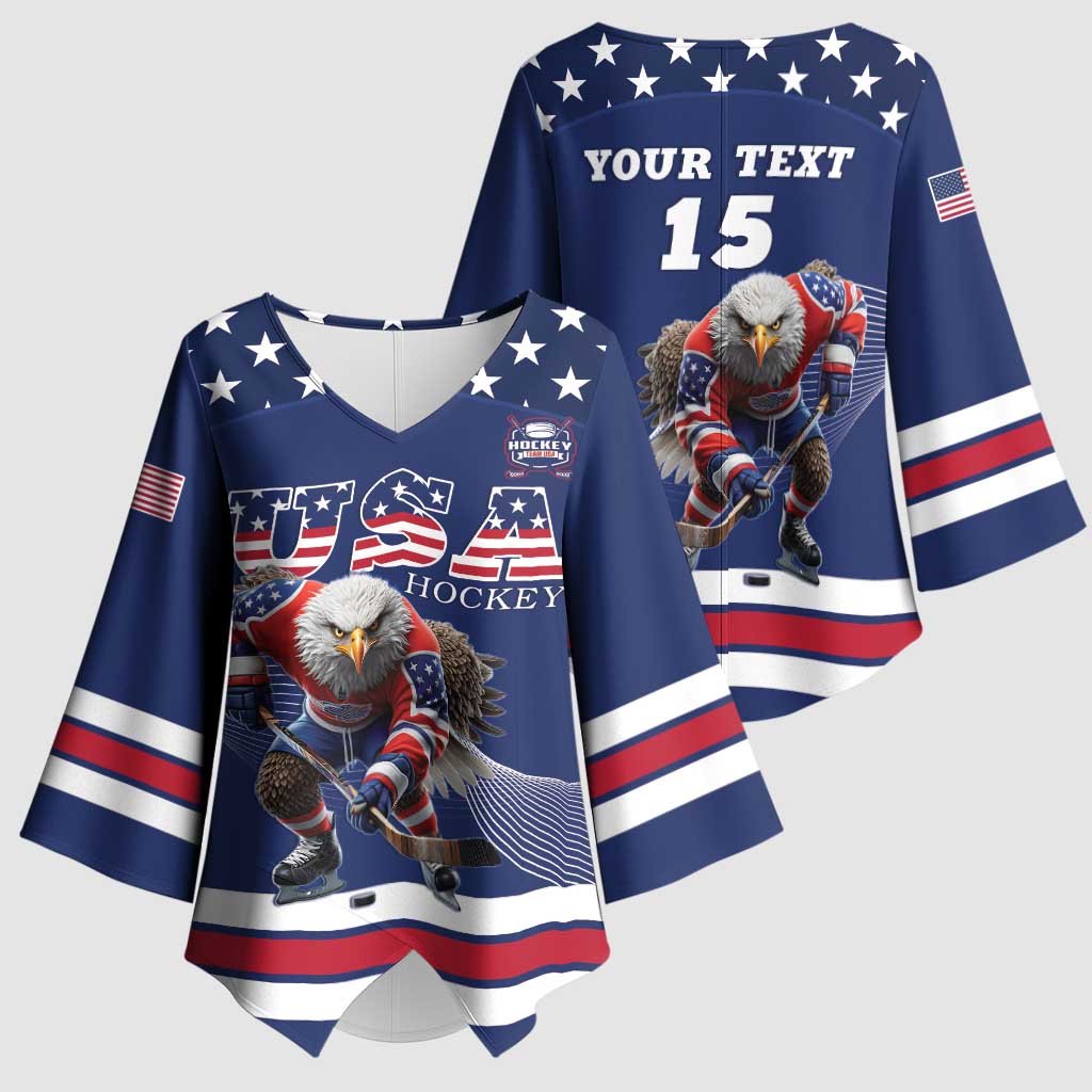 Custom USA Ice Hockey Kimono Sleeve Blouse Eagle Mascot