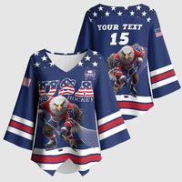 Custom USA Ice Hockey Kimono Sleeve Blouse Eagle Mascot