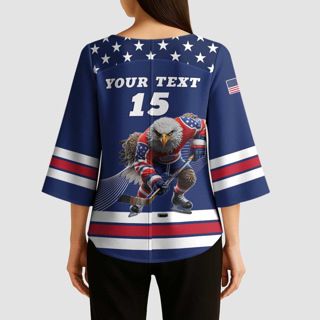 Custom USA Ice Hockey Kimono Sleeve Blouse Eagle Mascot